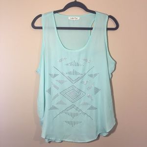 Wishful Park XL Teal Rhinestone Blouse